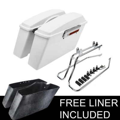White Hard Saddlebags & Conversion Bracket Fit For Harley Softail Fatboy 84-17 - Image 1 of 4