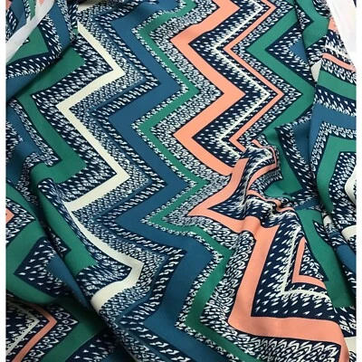 Remnant Sale 23"x61" - Chiffon Fabric - Teal Turquoise & Salmon CHEVRON - Image 1 of 2