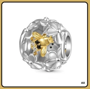 Genuine 925 Sterling Silver Charm BEES & FLOWERS 11mm x 10mm x 5mm - Picture 1 of 1