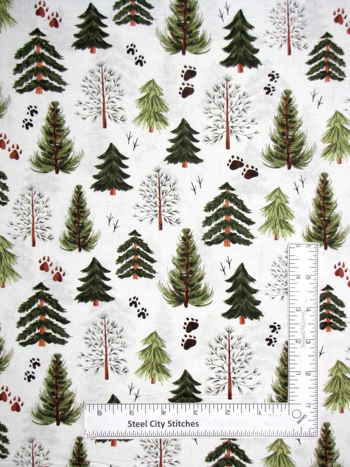 Pine Trees Animal Pawprints Fabric Forest Critters Cotton by Blank Textiles Yard - Image 1 of 1