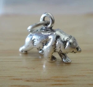 Sterling Silver 3D 11x16mm Grizzly Brown Bear Zoo Animal Charm - Picture 1 of 4