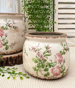 Estilo Vintage Floral Rosa Crackle Glaze Maceta de cerámica rústico Flor plantador