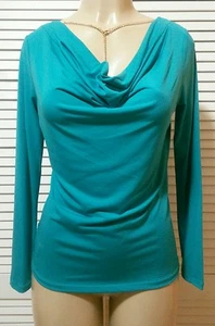 Blusa Top Michael Kors Azulejos Cuello Cortina Azul LS Cadena Dorada ~P/S, P/L, Pequeña* - Imagen 1 de 9