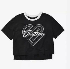♡*Neu mit Etikett* Justice Mädchen Größe 12 Sport kurzes Ringer T-Shirt in Schwarz♡ - Bild 1 von 4