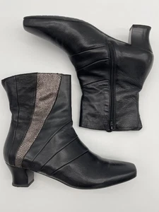 Think Boots femme taille 42 cuir noir cheville côté fermeture éclair talon bloc confort excellent état - Photo 1/13