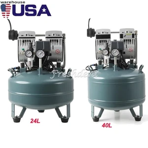 Compresor de aire dental portátil 40L/24L bomba de aire silenciosa sin aceite doble presión - Imagen 1 de 27