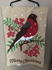 Sackleinen Hausflagge 27x39 NEU ohne Etikett skurril Vogel Beeren doppelseitig Weihnachten - Bild 1 von 6