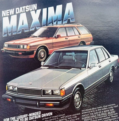 Datsun Máxima 1981 publicidad vintage Automobilia Nissan sedán vagón DWX10D Foto 1 de 2