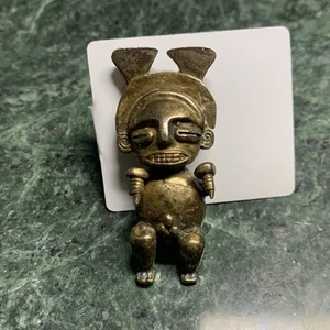 Gold Over Sterling Silver Mayan Tribal Figure Brooch Museum Reproduction - Picture 1 of 8