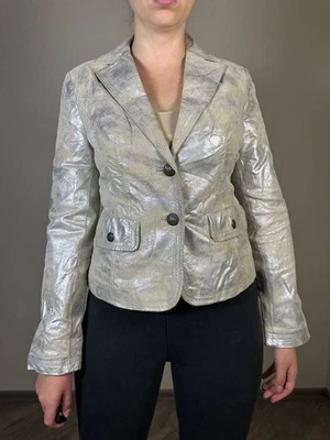 Blazer ajustado Arma metálico plateado de cuero envejecido Y2K Foto 1 de 4