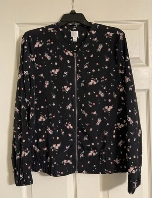 Jaqueta Bombardeiro Lauren Conrad LC Preta com Estampa Floral Rosa Tamanho 12 Poliéster - Imagem 1 de 4
