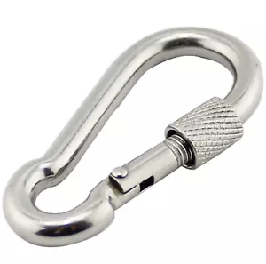 Small CARABINER CLIP with SCREW LOCK Stainless Steel heavy duty hook, 5mm x 50mm - Picture 1 of 5