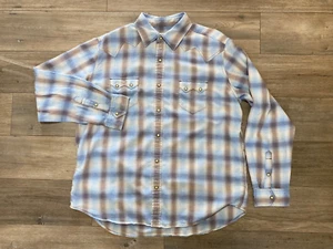 Camicia Ryan Michael manica lunga bottoni a pressione uomo XL a quadri western denti seghettati - Foto 1 di 8