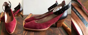 ZAPATOS DE TACÓN APILADO MATT BERNSON SOULFULLY NY ROJO OSCURO GAMUZA CUERO 8 EN EXCELENTE ESTADO - Imagen 1 de 12