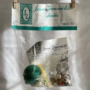 VTG June Zimonick Green "PIXIE" Beaded CHRISTMAS Ornament Kit #SP731 :: NOS - Picture 1 of 12