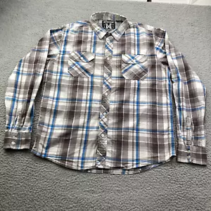Camicia casual Xtreme Couture da uomo manica lunga XL marrone a quadretti abbottonati - Foto 1 di 10