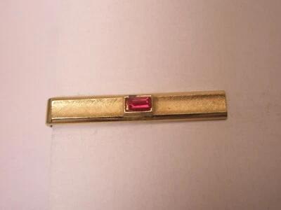 1-5/16" Red Baguette Rhinestone Vintage SMALL SWANK Tie Bar Clip simple quality - Image 1 of 4