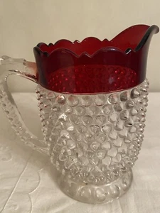 EAPG 1880s Doyle #150 Ruby Stain Hobnail Pitcher 7" Tall - Picture 1 of 10
