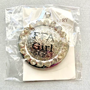 FFA GIRL SILVER TONE LARGE RHINESTONE BELT BUCKLE / POCKET CLIP ON PENDANT - Picture 1 of 5