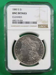 1880-S $1 NGC Unc Details. Morgan silver dollar. Cleaned.  (424109) - Picture 1 of 2