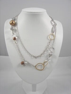 COLLAR LARGO DE FIESTA PARA MUJER LIA SOPHIA DEBBIE PERLA ORO CUENTAS PLATA CADENA Foto 1 de 4