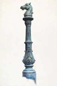 Horse Head Hitching Post 1937 by Elizabeth Fairchild Vintage Drawing Print - Picture 1 of 3