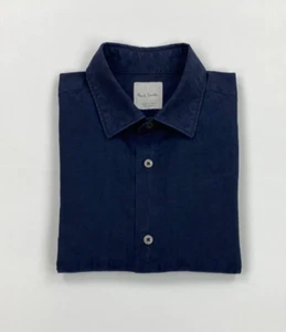 Men's Dark Navy Blue Paul Smith Shirt 16" Floral Jacquard Mainline Cotton A/B - Picture 1 of 10