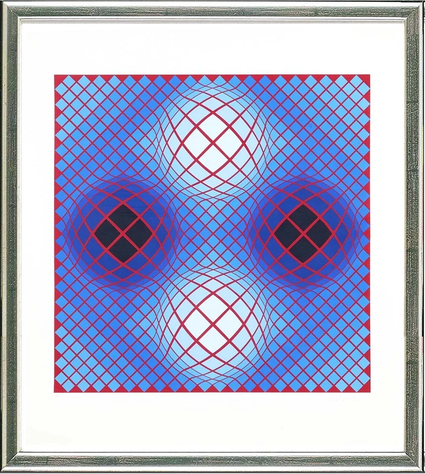 Victor Vasarely, Blaue Komposition - Original-Serigraphie, handsigniert, gerahmt - Bild 1 von 1
