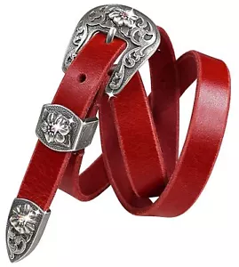 Western Rhinestone Crystal Antique Engraved Buckle Leather Belt 3/4"(19mm) Wide - Picture 1 of 11