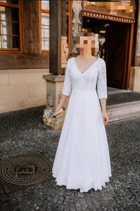 Hochzeitskleid A-Linie Weiß 36 Chiffon/Spitze - Bild 1 von 3