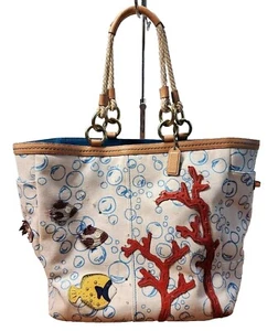 COACH "LIMITED EDITION" RESORT BUBBLE/FISH/CORAL CANVAS TOTE 4458 - Picture 1 of 17