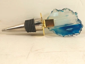 Blue Agate Slice Metal Bottle Topper Stopper - Picture 1 of 6