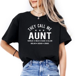 Personalized Aunt T-shirt Custom Auntie Mothers Day Gifts Kids Names - Picture 1 of 5