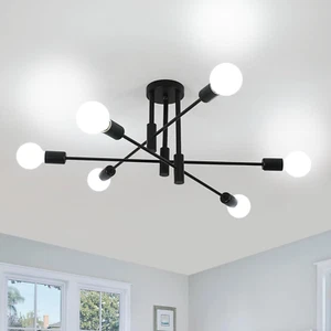 Lampadario Sputnik Nero, 6 Luci Plafoniera Soffitto E27, Lampada Da Soffitto in - Foto 1 di 12