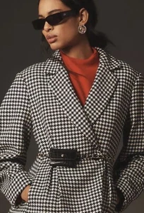 Plaid Anthropologie Maeve Sculpted Hourglass Tweed Blazer Size S Black/White - Picture 1 of 9