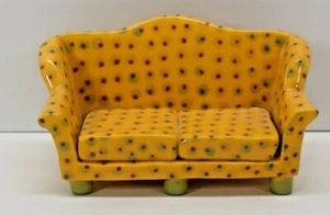 Vtg Miniture Ceramic Yellow w/Red Couch signed "Brenda '98 for Kitchen Kaboodle" - Picture 1 of 6