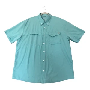 Huk Mens Blue Green Fishing Vented Back Button Front Short Sleeve Shirt Size XL - Picture 1 of 12