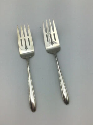 "Antiguo, flautas plateadas, par de toallas tenedor medio para servir carne fría, 8 3/8"" esterlina" Foto 1 de 4