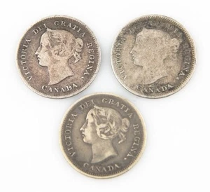 Canada 5 Cents Silver Coins Lot (3) 1899 VF+ 1894 VG+ 1886 VF 5C 5¢ KM#2 - Picture 1 of 3
