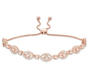 Morganite & White Sapphire Alternating Frame Bolo Bracelet in Sterling Silver - Picture 1 of 3