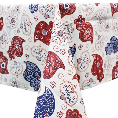 100% Cotton Blue and Red Viana Heart Made in Portugal Tablecloth - Image 1 of 3