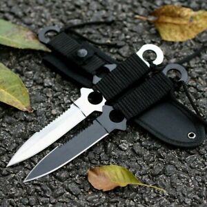 Spear Point Knife Fixed Hunting Tactical Military 440C Steel Blade Cord Wrapped