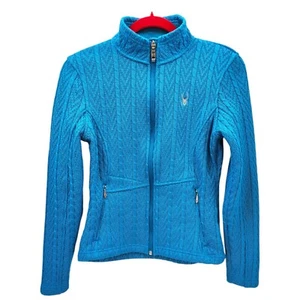 Giacca maglione SPYDER donna maglia cavo zip intera blu brillante argento logo ragno - Foto 1 di 14