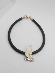 Windsurfing: Bracelet Silver 925 And Caucciù- Bracelet Windsurfer Wind Surfing - Picture 1 of 3