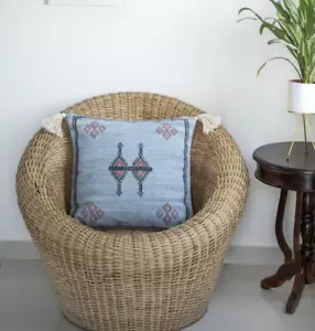 Moroccan Style Cotton Cushion Cover 20x20” | Boho Throw Pillow Cover with Tassel - Picture 1 of 5