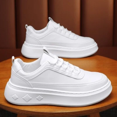 Men's New Breathable Thick Soled Sports Shoes Trendy Casual Board White Shoes - Image 1 of 4