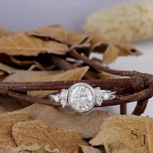 2.50 Ct Round Cut Bezel Cluster Moissanite Engagement Ring Solid 14K White Gold - Picture 1 of 6