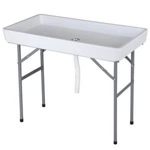 40.5"Plastic Party Cooler Folding Table Portable Fish Cleaning Table w/5L Bucket - Picture 1 of 17
