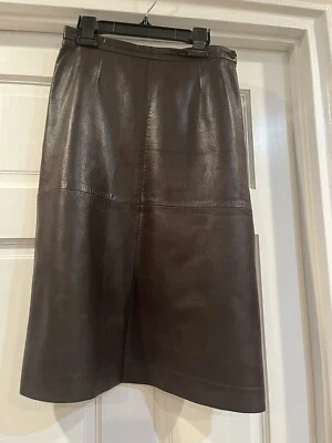 Max Mara Pencil Skirt, Real Leather, Chocolate Brown, Size 42 - Image 1 of 4