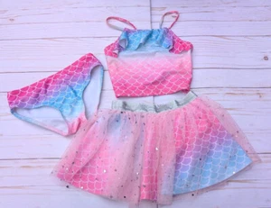 Bmagical Girls Sz 6 Mermaid 3 Pc Swimsuit Cover Up Skirt Tutu - Picture 1 of 5